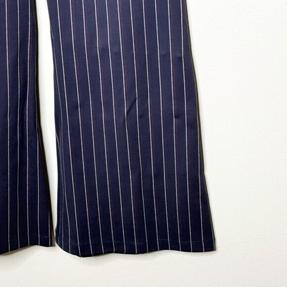 Betabrand Vertical Pin Stripe Pull On Yoga Career Wide Leg Navy Blue Pants - US - Picture 6 of 8